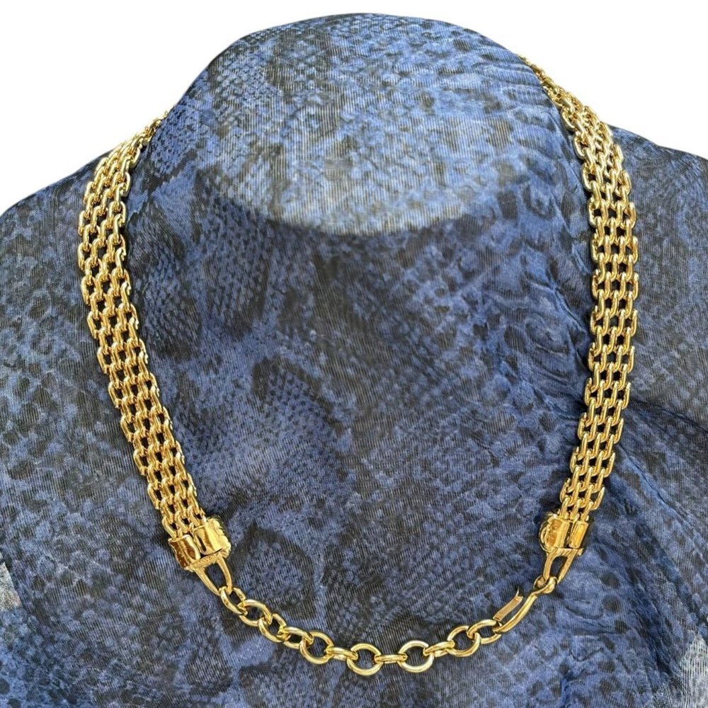 Signed Monet Gold Tone Graduated Mesh Chain Choker Necklace Vintage Collectible - Picture 3 of 6